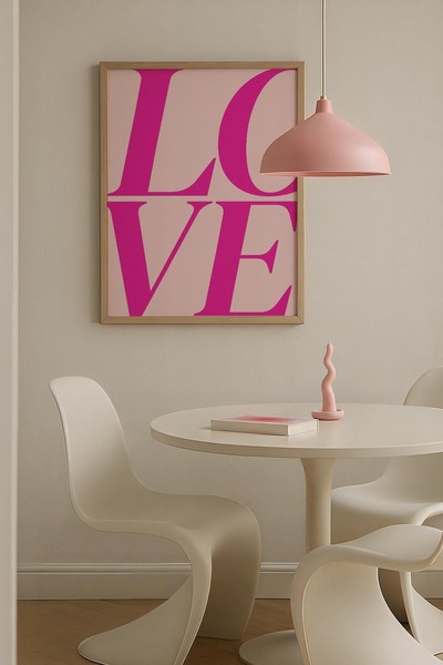 Opak Design Love Typography Pink Maximalist Art Ζωγραφική τοίχου με ξύλινο πλ...