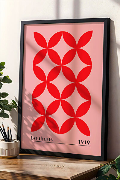 Opak Design Ροζ Bauhaus Style Vintage Γεωμετρική Τέχνη Πίνακας Τοίχου με Ξύλι...