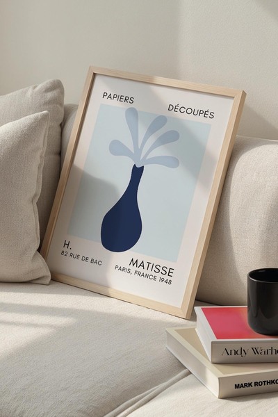 Opak Design Βοτανική Σειρά Blue Floral Matisse Πίνακας τοίχου με φυσικό ξύλιν...