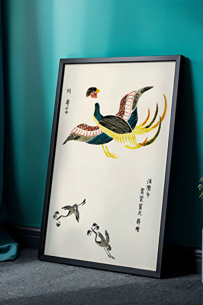 Opak Design Καλλιτεχνικός πίνακας Japandi με φιγούρα πουλιού με φυσικό ξύλινο...