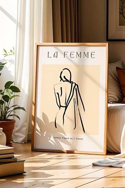 Opak Design La Femme Γυναικεία Φιγούρα Σχέδιο Μπεζ Φυσικό Ξύλινο Πλαίσιο Ζωγρ...