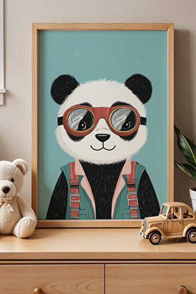 HİGUERA Παιδικό δωμάτιο Pilot Baby Panda Πίνακας τοίχου με φυσικό ξύλινο πλαίσιο