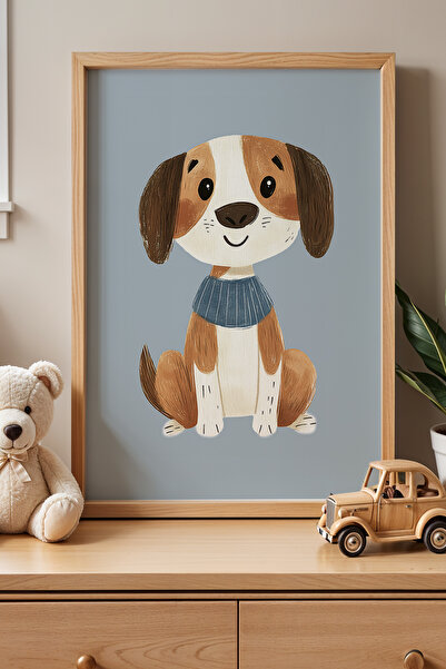 HİGUERA Minimal Blue Weaved Cute Dog Παιδικό Δωμάτιο Πίνακας τοίχου με φυσικό...