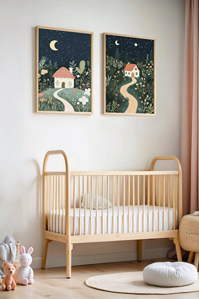 Opak Design Νυχτερινά φώτα και παραμυθένιο σπίτι Πίνακας παιδικού δωματίου κα...
