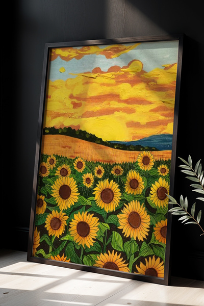 Opak Design Ζωγραφική τοίχου Flower Garden Illustration με φυσικό ξύλινο πλαίσιο