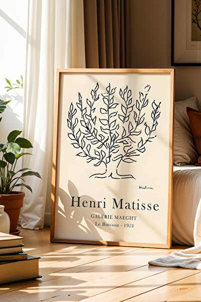Opak Design Matisse Leaf Pattern Bohemian Black Minimalist Ξύλινο Πλαίσιο Ζωγ...
