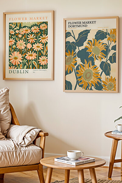 Opak Design Πίνακας Flower Market Dublin με 2 Φυσικό Ξύλινο Πλαίσιο – Vintage...