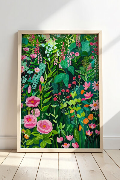 Opak Design Ζωγραφική τοίχου σαλονιού Flower Garden Illustration με φυσικό ξύ...