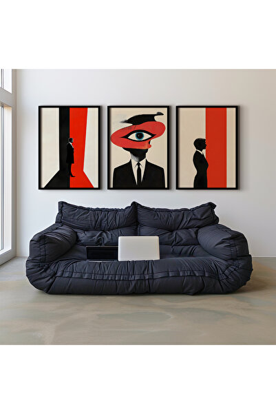 Opak Design Αφηρημένο σετ ζωγραφικής τοίχου με τριπλό πλαίσιο από φυσικό ξύλο...