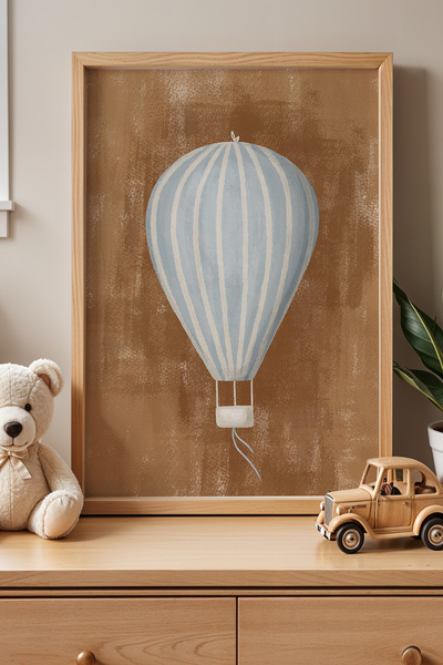 HİGUERA Ριγέ Flying Balloon Παιδικό Δωμάτιο Πίνακας τοίχου με φυσικό ξύλινο π...