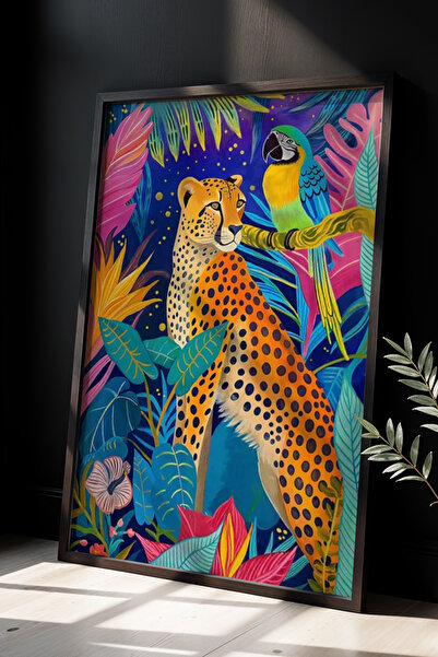 Opak Design Εκτύπωση τοίχου Floral Tiger Botanical Art με φυσικό ξύλινο πλαίσιο