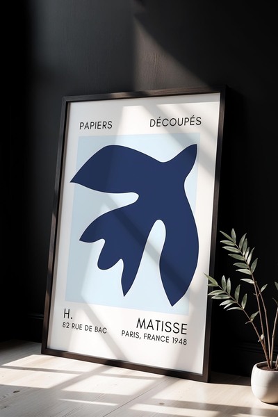 Opak Design Βοτανική Σειρά Blue Floral Matisse Πίνακας τοίχου με φυσικό ξύλιν...