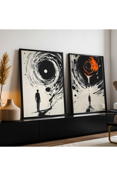 Opak Design Αφηρημένο ασπρόμαυρο μινιμαλιστικό σετ ζωγραφικής τοίχου με δύο κ...