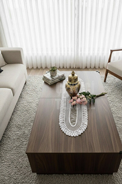 Çt Çeyizci Tekstil عداء فردي بتفاصيل مخملية، لون كريمي (120 × 30 سم)