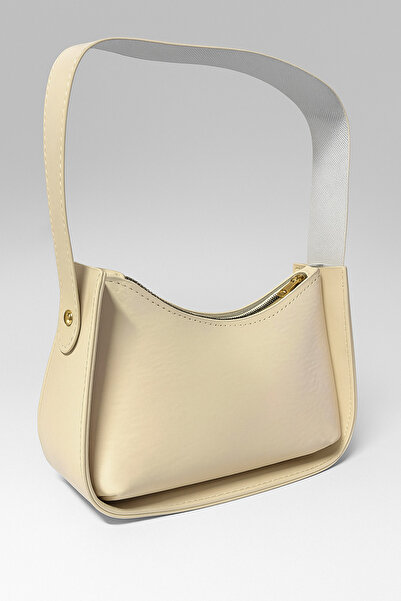 Ksburda Krem Baget Çanta Croco Desenli Kadın El Ve Omuz Çantası