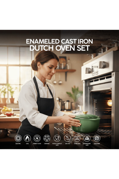 VAV GET 7-Piece Enameled Cast Iron Dutch Oven Set with Lids, Gloves & 2-Piece Spice Mills