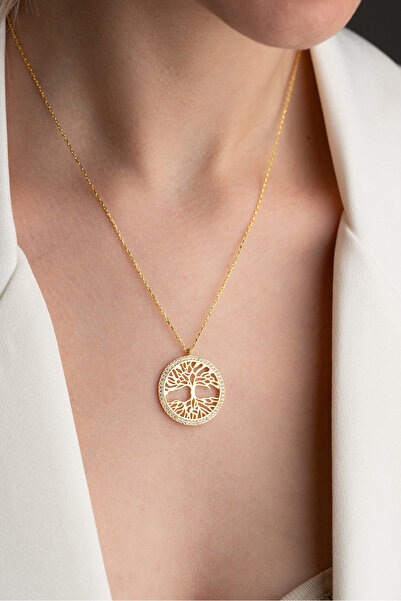 Two Arts Jewelry 925 Ayar Gümüş Hayat Ağacı Zirkon Taşlı Kolye – Zirkon Taşlı – Kadın