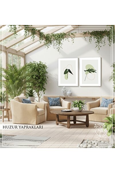 Tablomtr Huzur Yaprakları - Dijital Baskılı Beyaz Metal Çerçeveli Gerçek Camlı 2'li Dekoratif Tablo