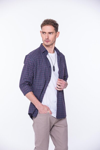 Fitmens Classic Long Sleeve Winter Plaid Lumberjack Collar Six Button Cotton ...