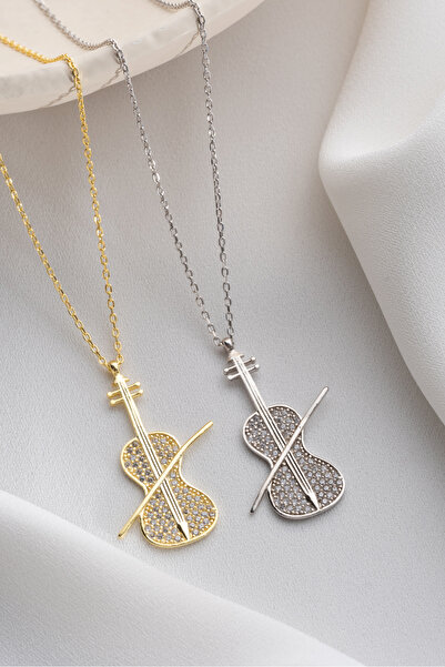 Two Arts Jewelry 925 Ayar Gümüş Keman Şekilli Zirkon Taşlı Kolye – Zirkon Taşlı – Kadın
