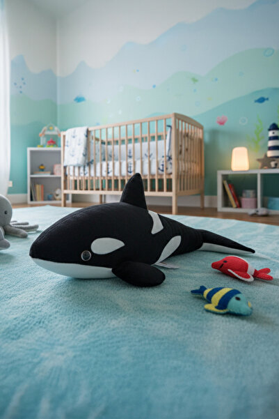 ROZİTOYS وسادة هدية على شكل حوت من القطيفة، تمثال حيوان بحري ناعم