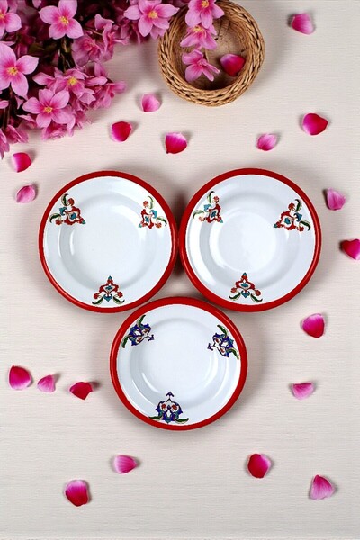 İnci Emaye 3 Pieces 14cm Enamel Plate Set, Breakfast Plate, Jam, Olive, Cheese Plate, Dowry, Christmas Gift