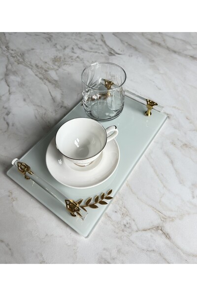 Online Home Market Cam Tepsi Söz , Nişan, Kız İsteme , Kahve Sunum Tepsisi (1 Adet 17 x 27 cm)