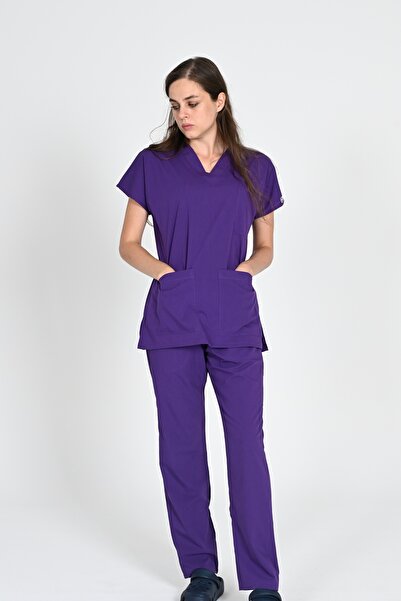 BAŞAK Scrubs din bumbac lycra violet - Set de tricou Yarasakol Doctor Nurse