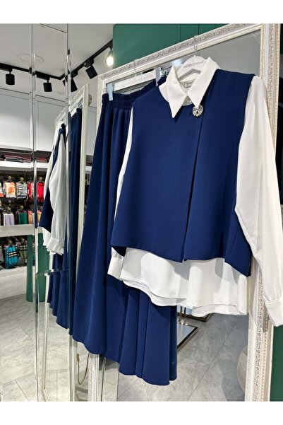 MERAM BUTİK طقم تنورة تريبين - أزرق داكن - 2