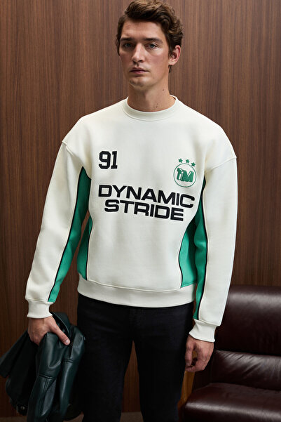 GRIMELANGE MONTY Erkek Yuvarlak Yaka Baskılı Omuzları Yeşil Renkte Relaxed Fi...