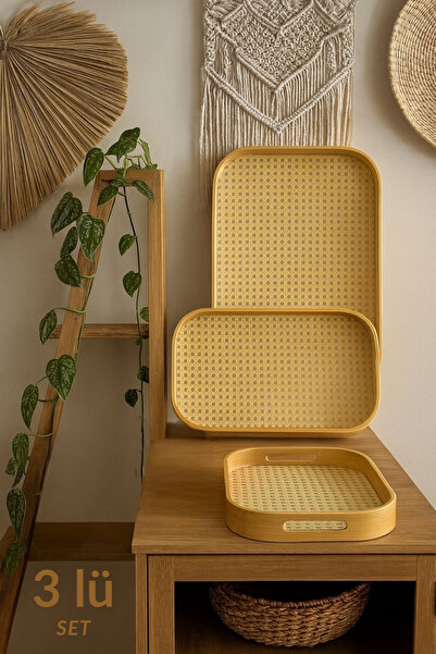 NEWNOW Hazerancraft Hazeranli Bamboo Tray Set of 3 (45 cm - 40 cm - 33 cm) |   Stylish and Durable Presentation Tray