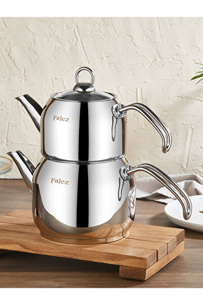 FALEZ Defne Çelik Sap Orta Boy Çelik Çaydanlık Takımı