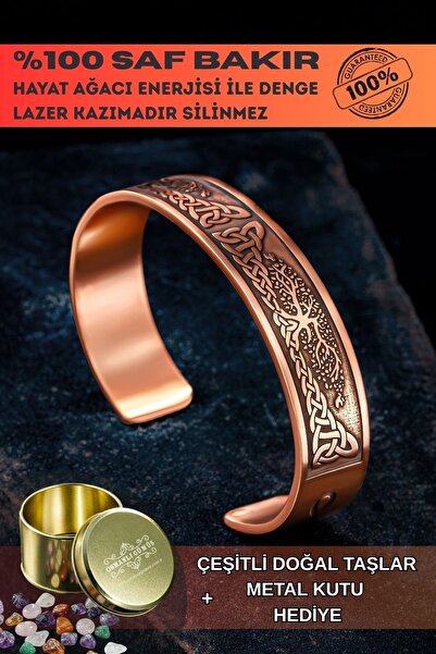 OSMANLI GÜMÜŞ Erkek Bakır Bileklik - Viking Hayat Ağacı - YGGDRASİLL İskandin...