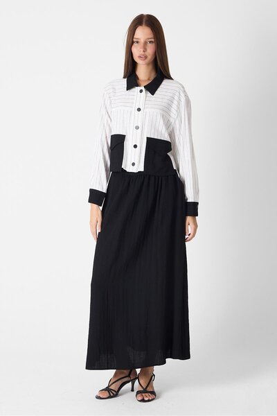 Zühre Shirt Collar Pocket Detailed Ecru/Black Double Suit Tk-1617