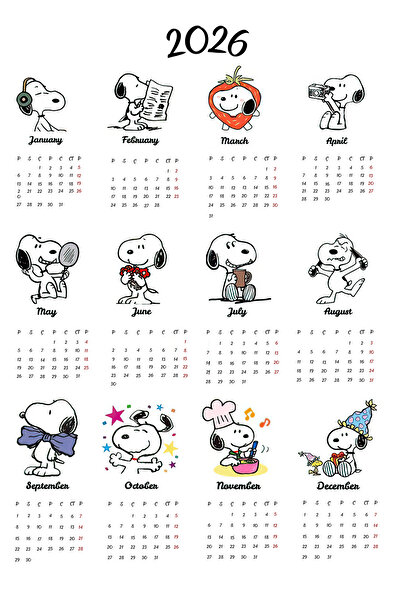 TOZLU RAF 2026 Takvim Snoopy ( A4 Boyutunda Pvc Kaplama)