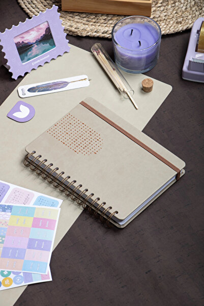 DİVAL A5 Perpetual Weekly Planner Spiral Bound Vegan Leather Cover - Cream