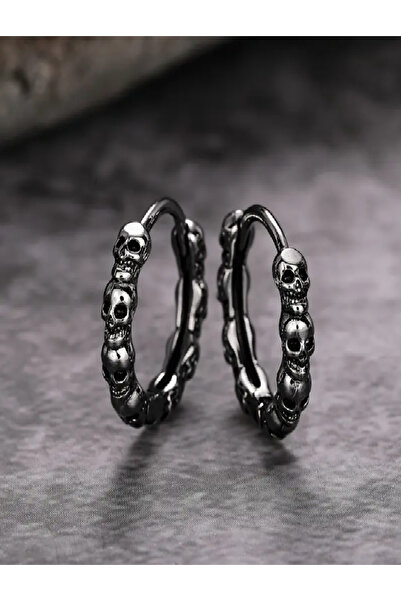 çeliktakıcı Unisex Kafatası Detaylı Paslanmaz Çelik Halka Küpe – Rock & Punk Tarz