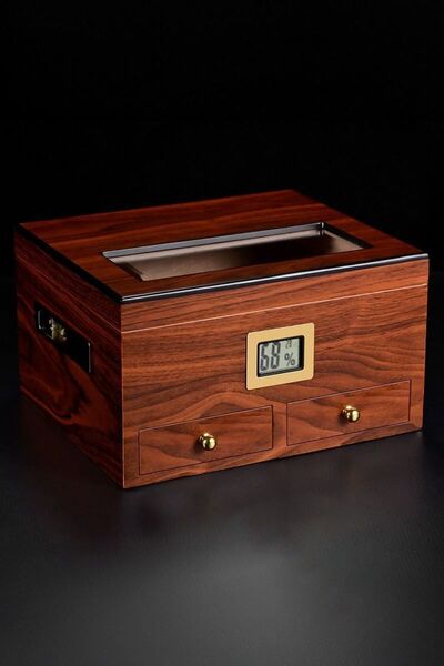 Falconetti Sedir Ağacı Camlı Çekmeceli Humidor Puro Kutusu rc56