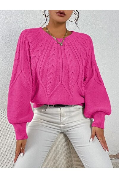 citystyle Pulover Fusya Knitwear - Păr împletit, decolteu, mânecă italiană