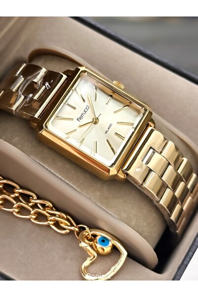 Ferrucci Steel Cord Yellow Color Waterproof, Guaranteed, Women Wristwatch+Bracelet