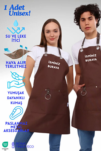 Monki Haus Kişiye Özel Isim Nakışlı Önlük Mutfak Kafe Chef Barista Garson Çiç...