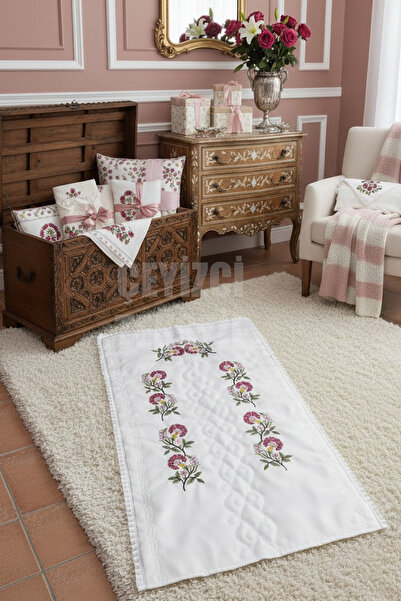 Çt Çeyizci Tekstil Covor de rugăciune unic din țesătură etamină brodată cu cuișoare în punct de cruce