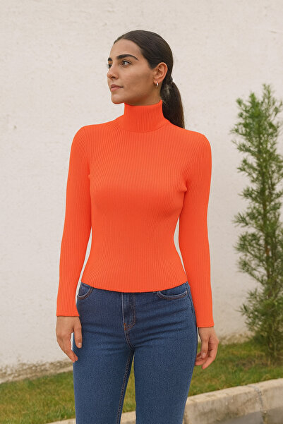 ECK MODA Pulover de tricotat elastic din lycra pentru femei, cu jumătate de g...