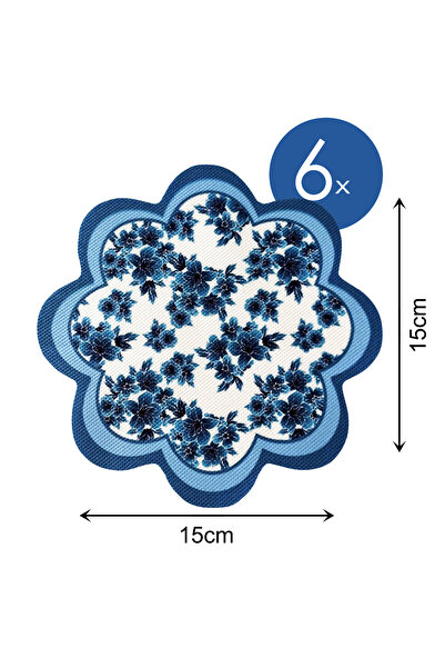 tarzınısec Blue Flower \ Coffee Side Napkin, Presentation Napkin, Cocktail Napkin, Coaster Set of 6