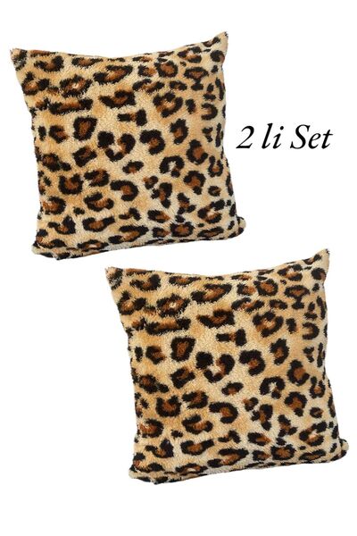 Puledro Voyage Leopar Desen Peluş Teddy Puffy Dekoratif Yastık Kırlent Kılıfı...