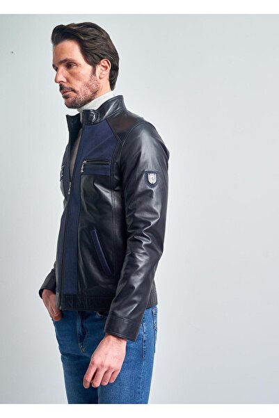 Pierre Cardin Erkek Koyu Lacivert Deri Ceket