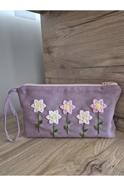 Handream Dried Rose Quilted Lilac Knit Flowers (Makeup Bag/Handbag/Purse-Luggage Organizer)