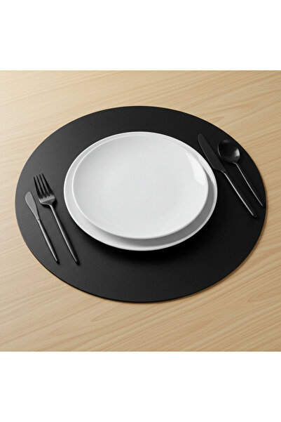 Grand Fine Art 2 Adet Siyah Deri Amerikan Servis Supla Yuvarlak Siyah 33x33-Kolay Silinebilir Supla
