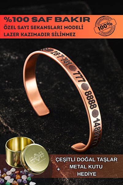 OSMANLI GÜMÜŞ Saf Bakır Bileklik Silinmez Melek Sayı Sekansları Aşk Para Sağlık Metal Kutu Kuvars Her Bileğe Uyar