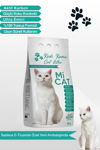 Mİ CAT 10 Litre Aktif Karbonlu Naturel Tozsuz Ve Ultra Topaklanan Bentonit Kedi Kumu